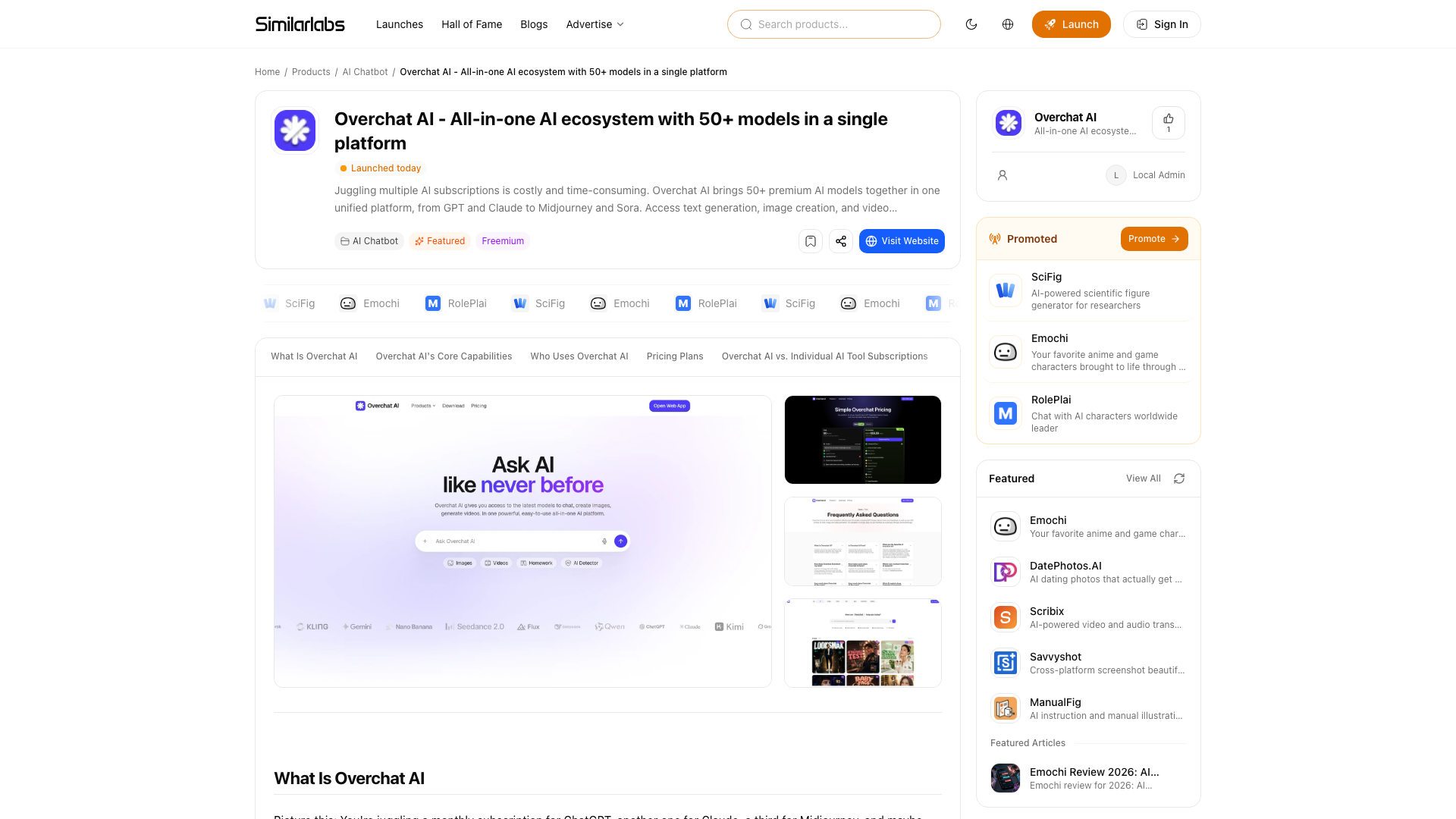 SimilarLabs-Produktseite mit hervorgehobenen Hauptinformationen des Produkts